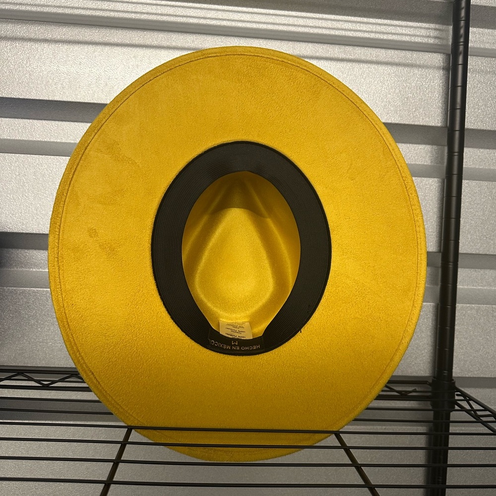 Yellow Wide Brim Hat with Black Band